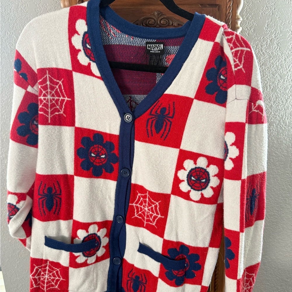 Marvel Women's Red and White Cardigan